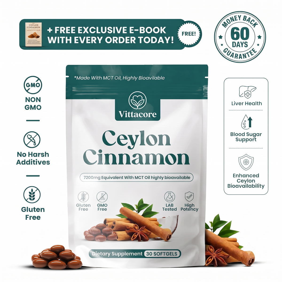 Ceylon Cinnamon 7200mg Equivalent with MCT Oil